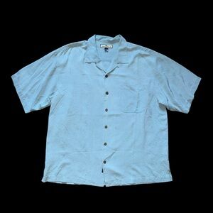 Tommy Bahama Blue Raw Silk Hawaiian Short Sleeve Tropical Print Shirt Size XL